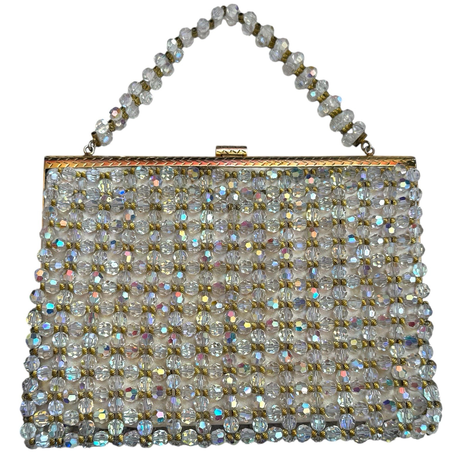 Vintage Iridescent and Gold Heavily Beaded Handbag Evening Special Occasion