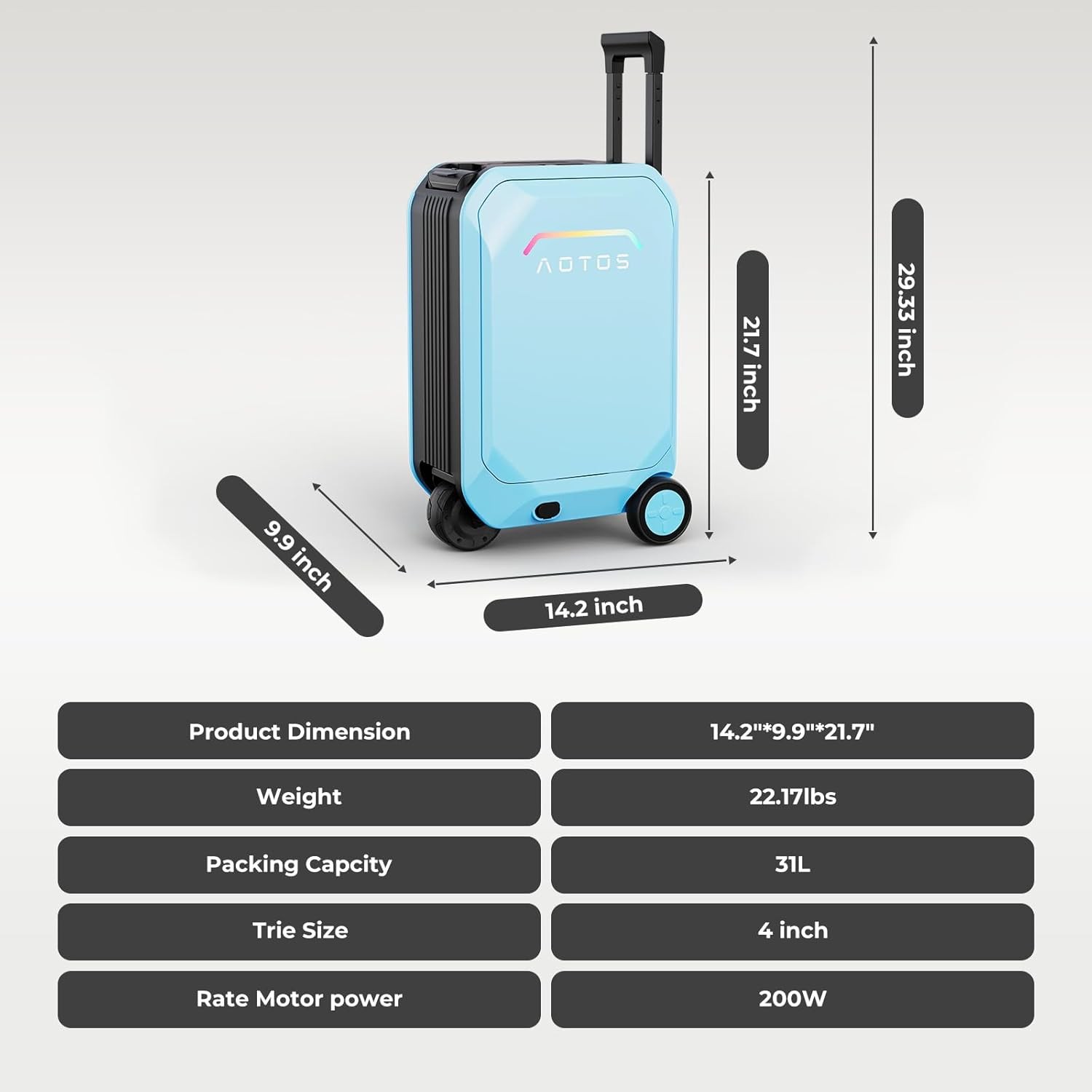 AOTOS Smart Ridable Electric Suitcase 31L Travel Riding Luggage Scooter