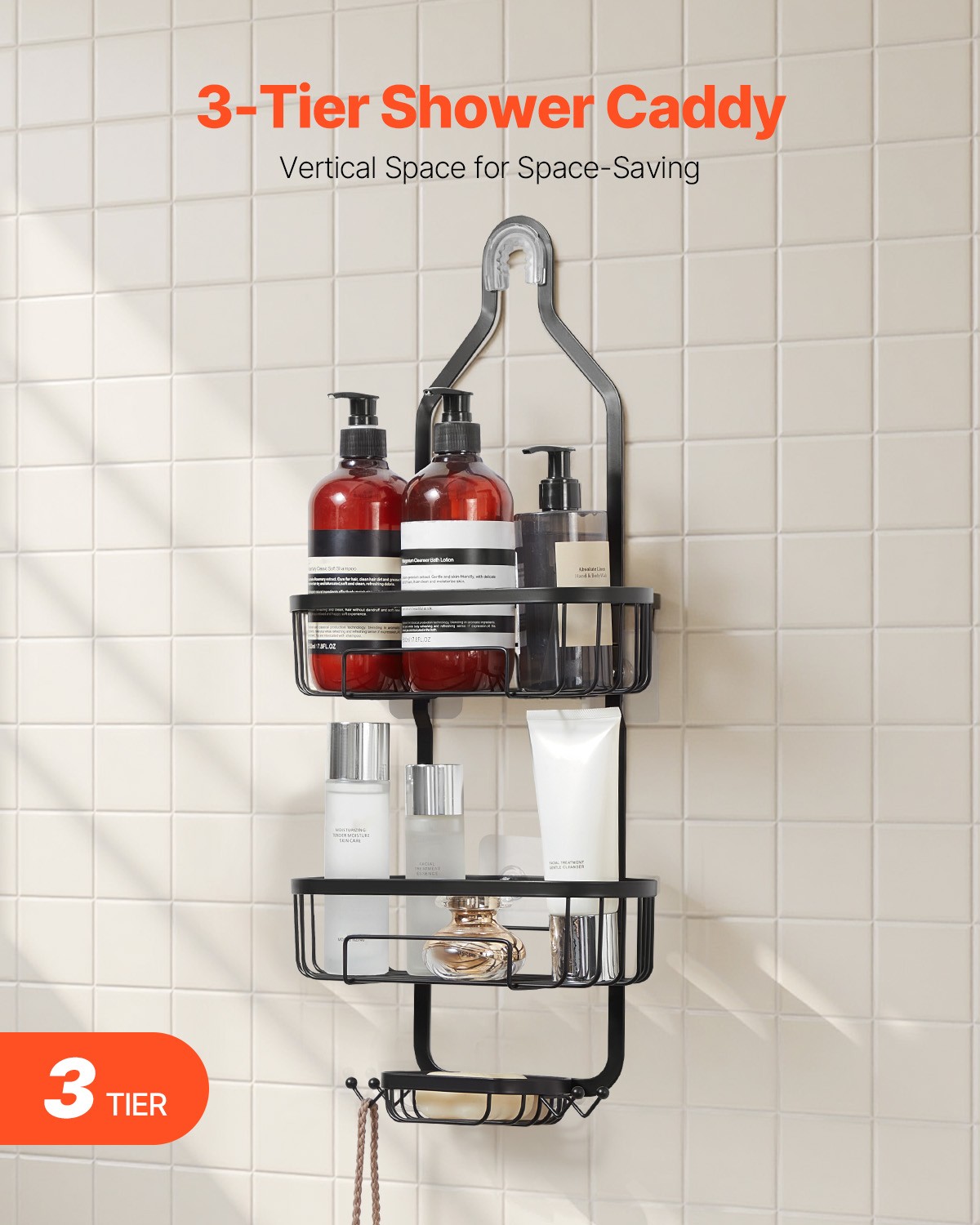 VEVOR Shower Caddy 3-Tier Hanging Bathroom Shower Storage Organization Shelves