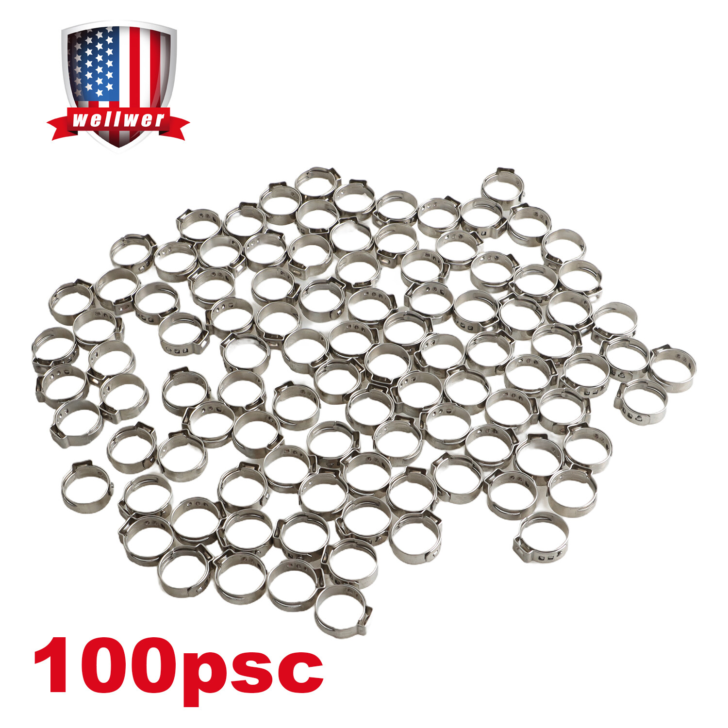 100Pcs 1/2" PEX Stainless Steel Clamp Cinch Rings Crimp Pinch Fitting