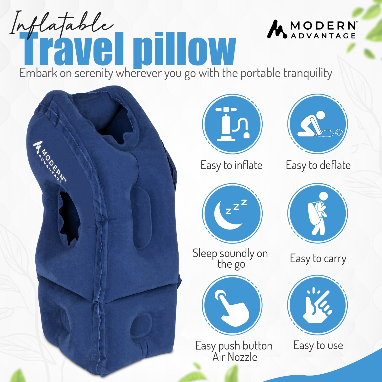Inflatable Travel Pillow with Extra Bottom Pack of 2 (Blue) FREE SHIPPING
