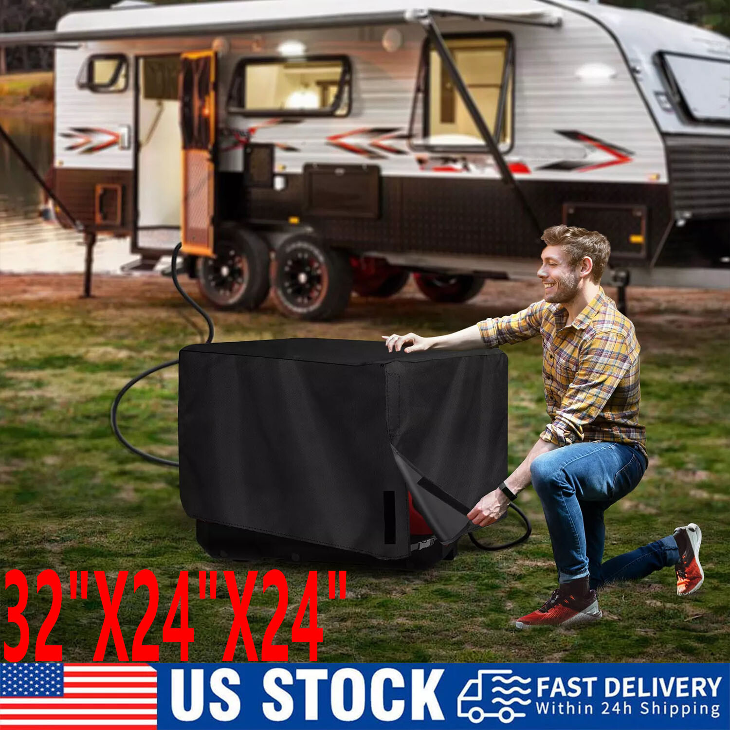 Universal Generator Cover 600D Waterproof For 3000-5000watt (32" X 24" X 24")