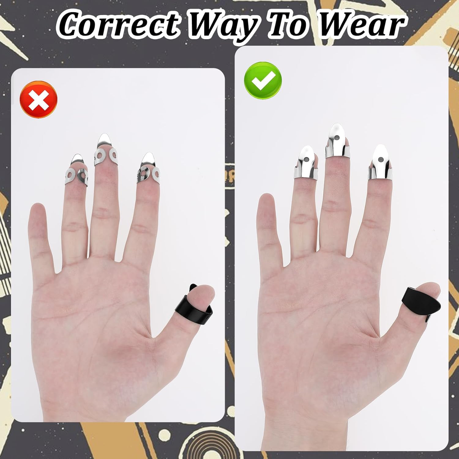 12 Piece Thumb Picks Set, Adjustable Banjo Picks 8 Pcs Stainless Steel Finger &