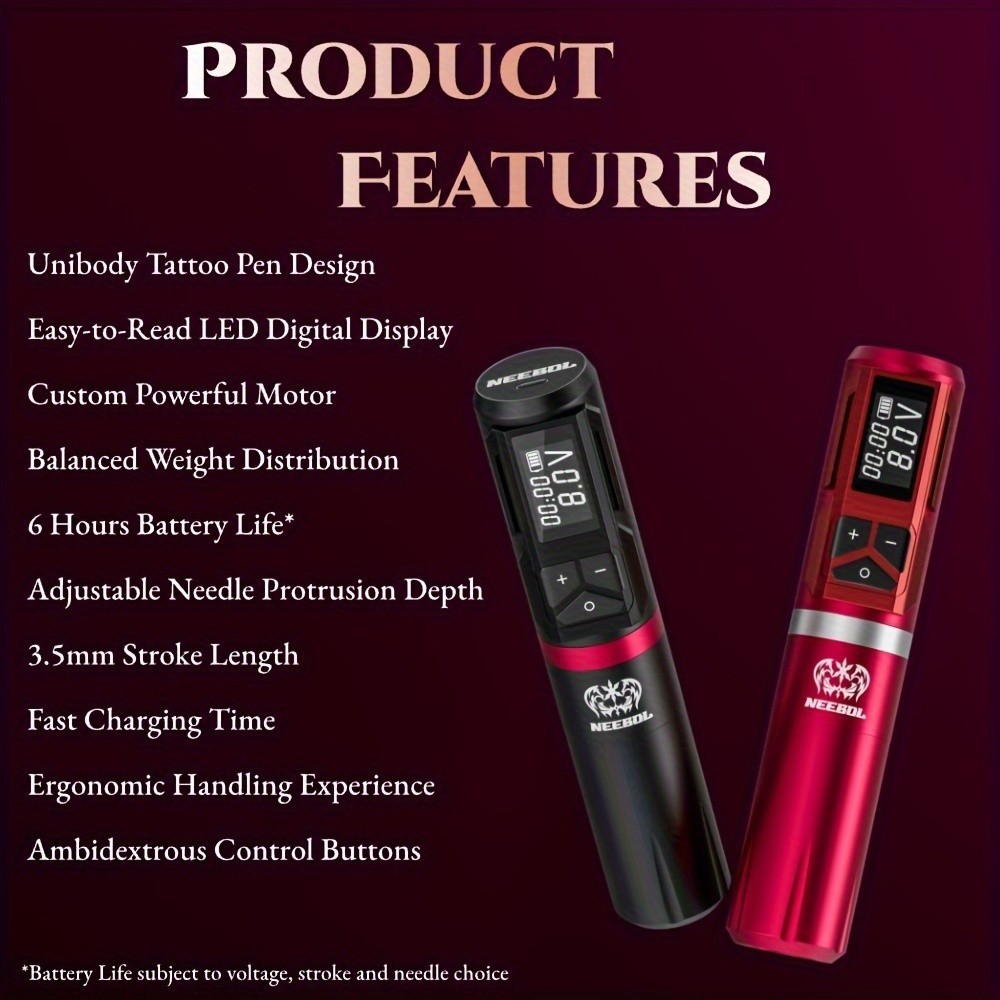 Wireless Tattoo Gun Kit Complete Rotary Pen Machine With Power Supply Ink Needle