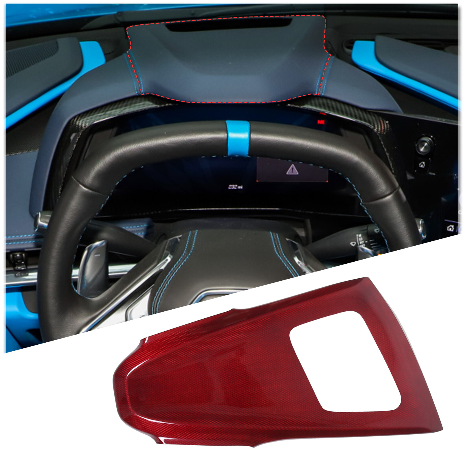 Red Real Carbon Fiber Interior Set Decor Cover Trim Kit for Corvette C8 20-25