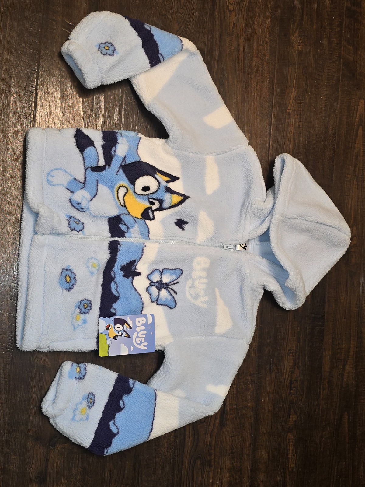 BLUEY Girls Sherpa Fleece Zip Up Jacket Sz 7 8 Cartoon Cozy Warm Winter Playful