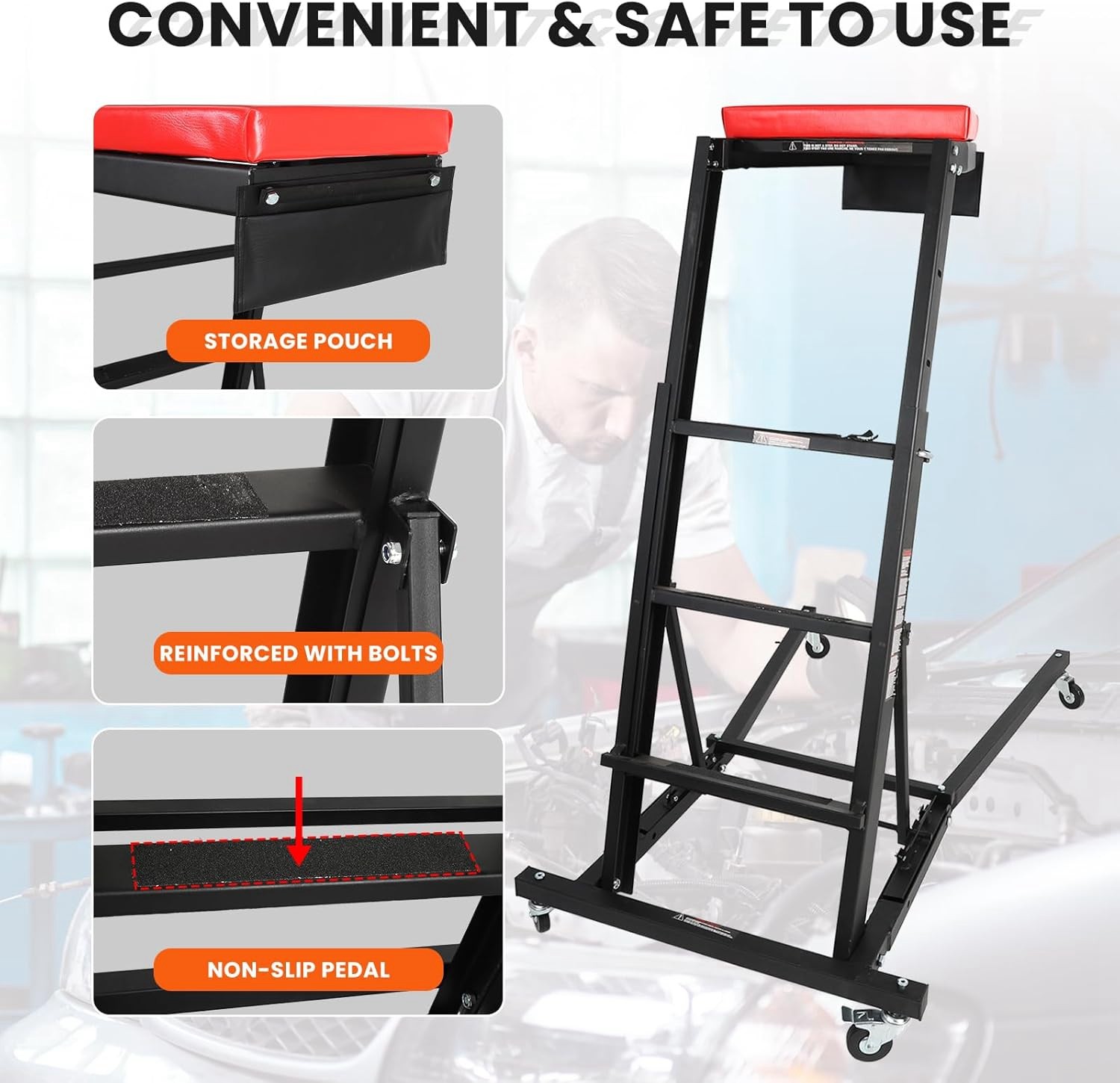 45 to 66 in Adjustable Height Foldable Automotive Engine Topside Rolling Creeper