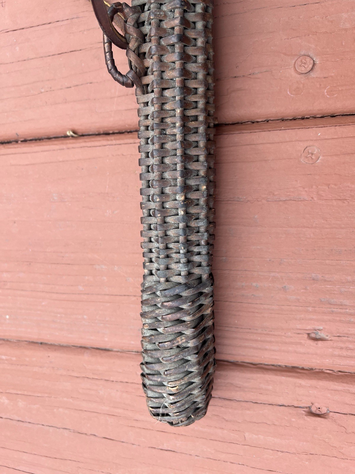 Signed George Potter Copper Brass Silver Long Fox Hunting Horn Wicker Sheath