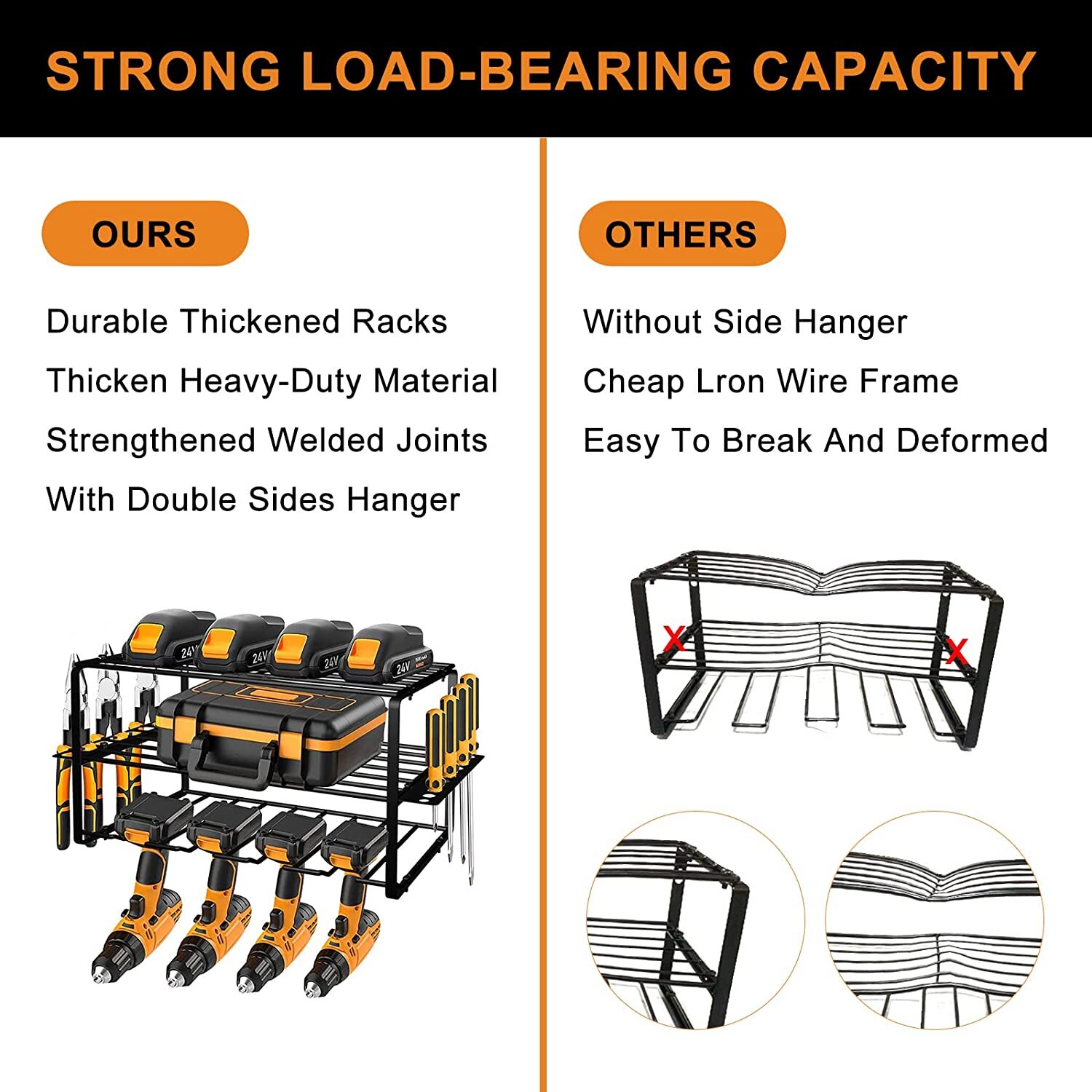 Power Tool Organizer Wall Mounted Power Tool Rack for Cordless Drill Storage