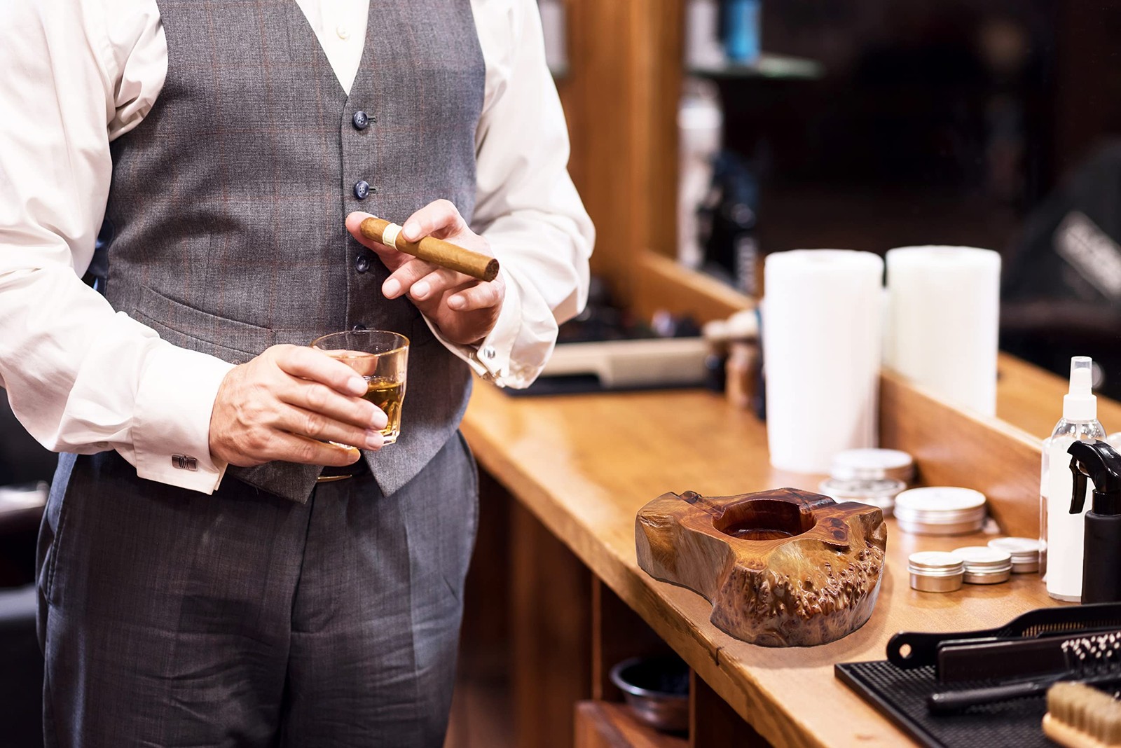 Wooden Cigar Ashtray Outdoor Indoor Cigar Ashtray and Great Gifts for Cigar Love