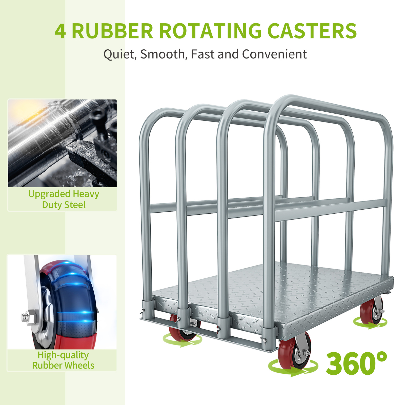 2-in-1 Heavy Duty Platform Truck Cart Steel Panel Truck Cart w/ 4 Side Handrails