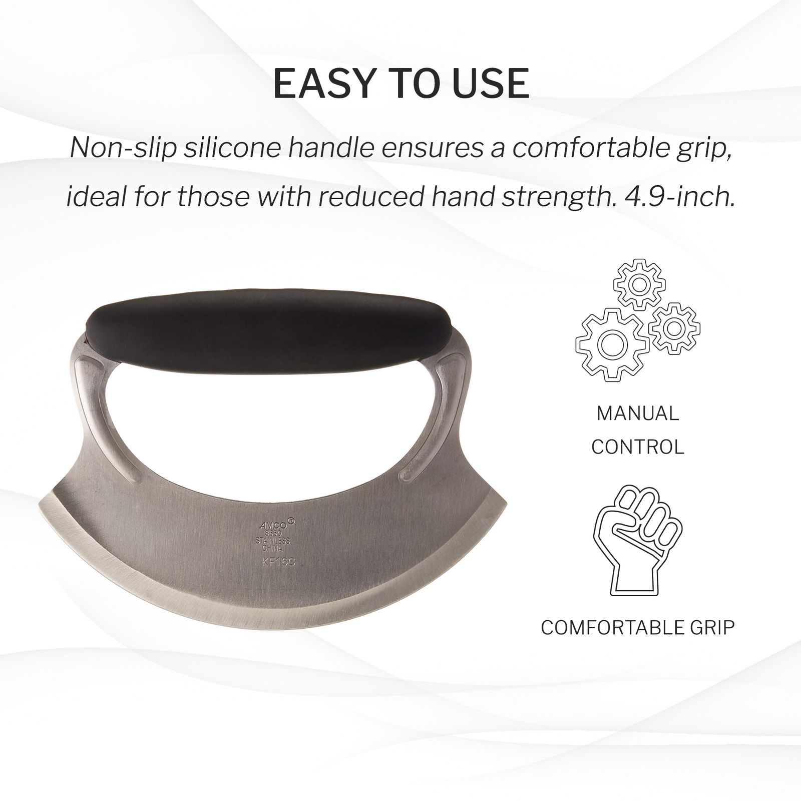 Amco Mezzaluna Stainless Steel With Non Slip Silicone Handle Silver