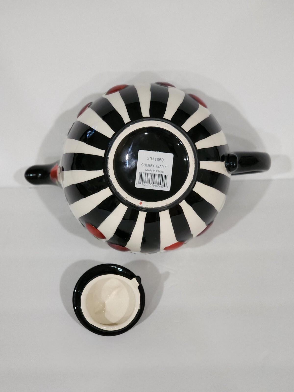 Blue Sky ICING ON THE CAKE Cherry Teapot Ceramic Floral Black White Engelbreit