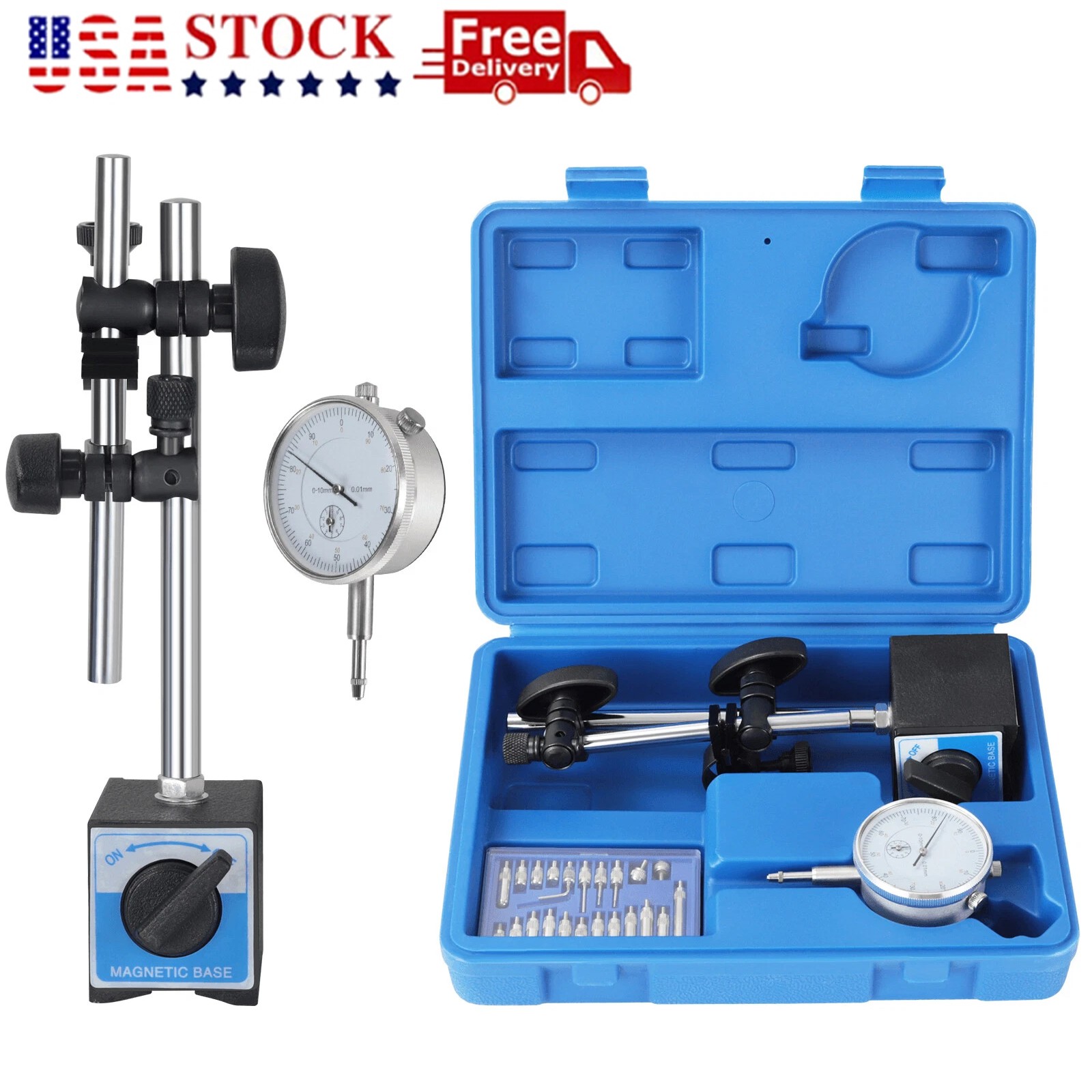 Dial Indicator with Magnetic Base 0-1.0" & Point Dial Test Indicator 0.001" Set