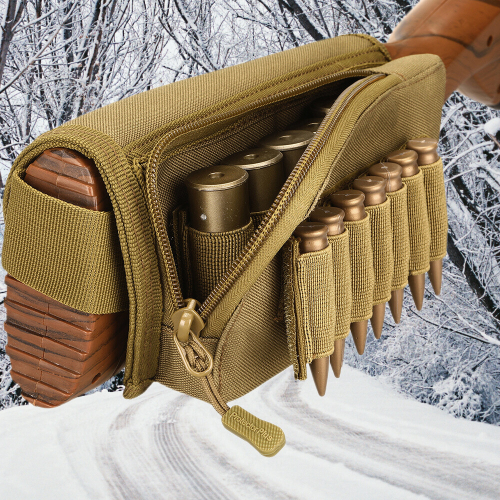 Tactical Hunting Rifle Shotgun Buttstock Cheek Rest Ammo Shell Mag Pouch Holder