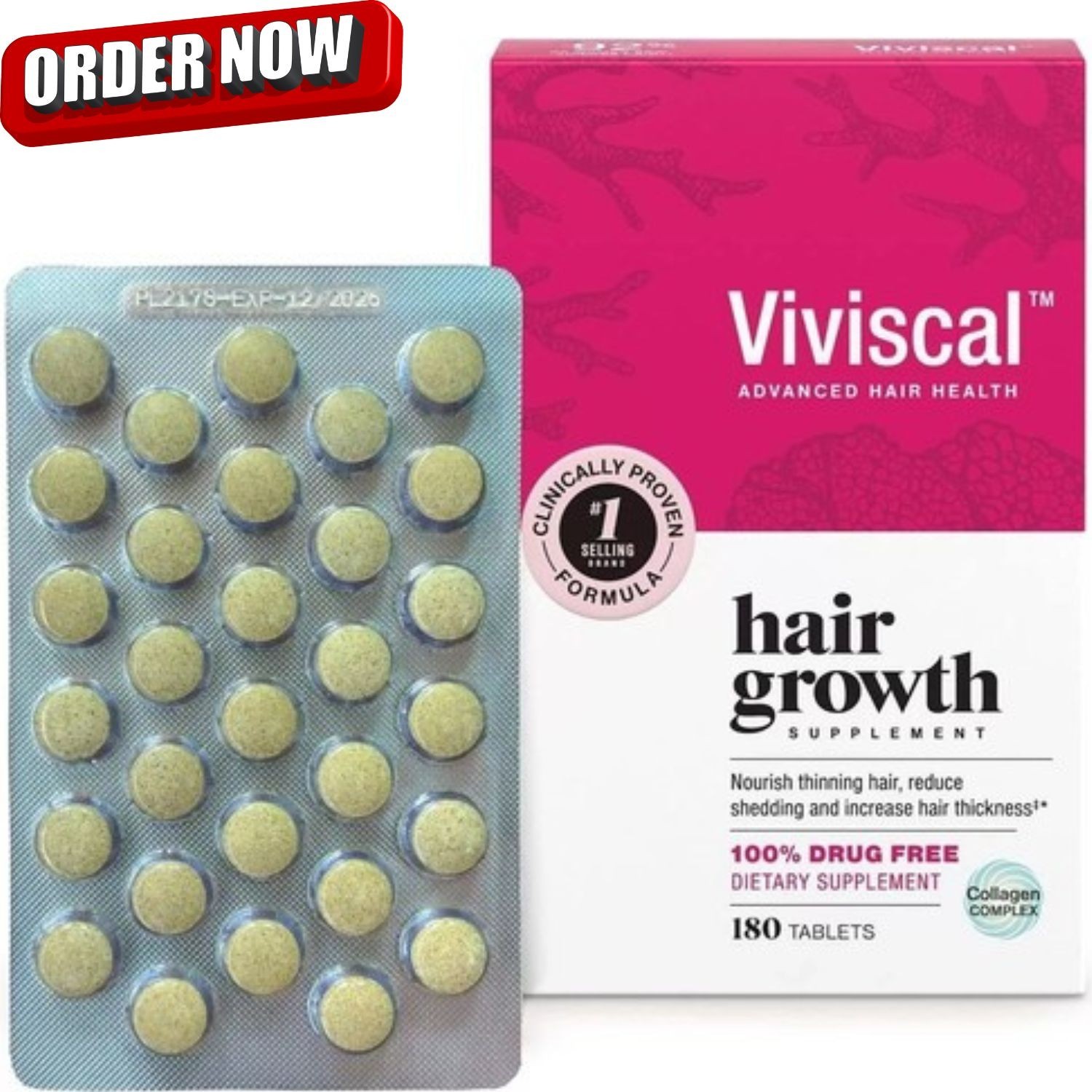 Viviscal Hair Growth Supplement for Women 180 Tablets 3 Month Supply EXP 07/2027