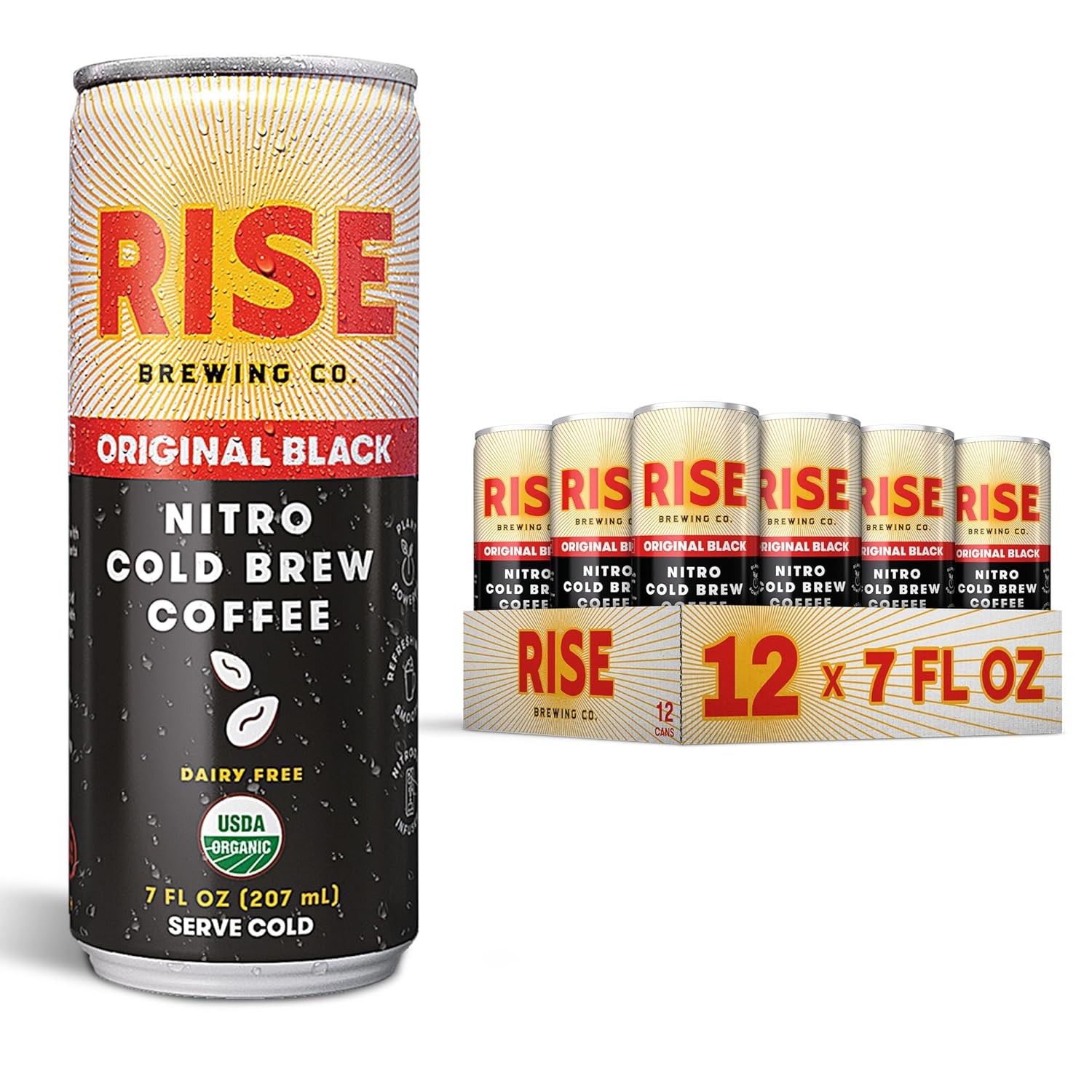 RISE Brewing Co. Original Black Nitro Cold Brew Coffee, 7 oz Cans (12 Pack)