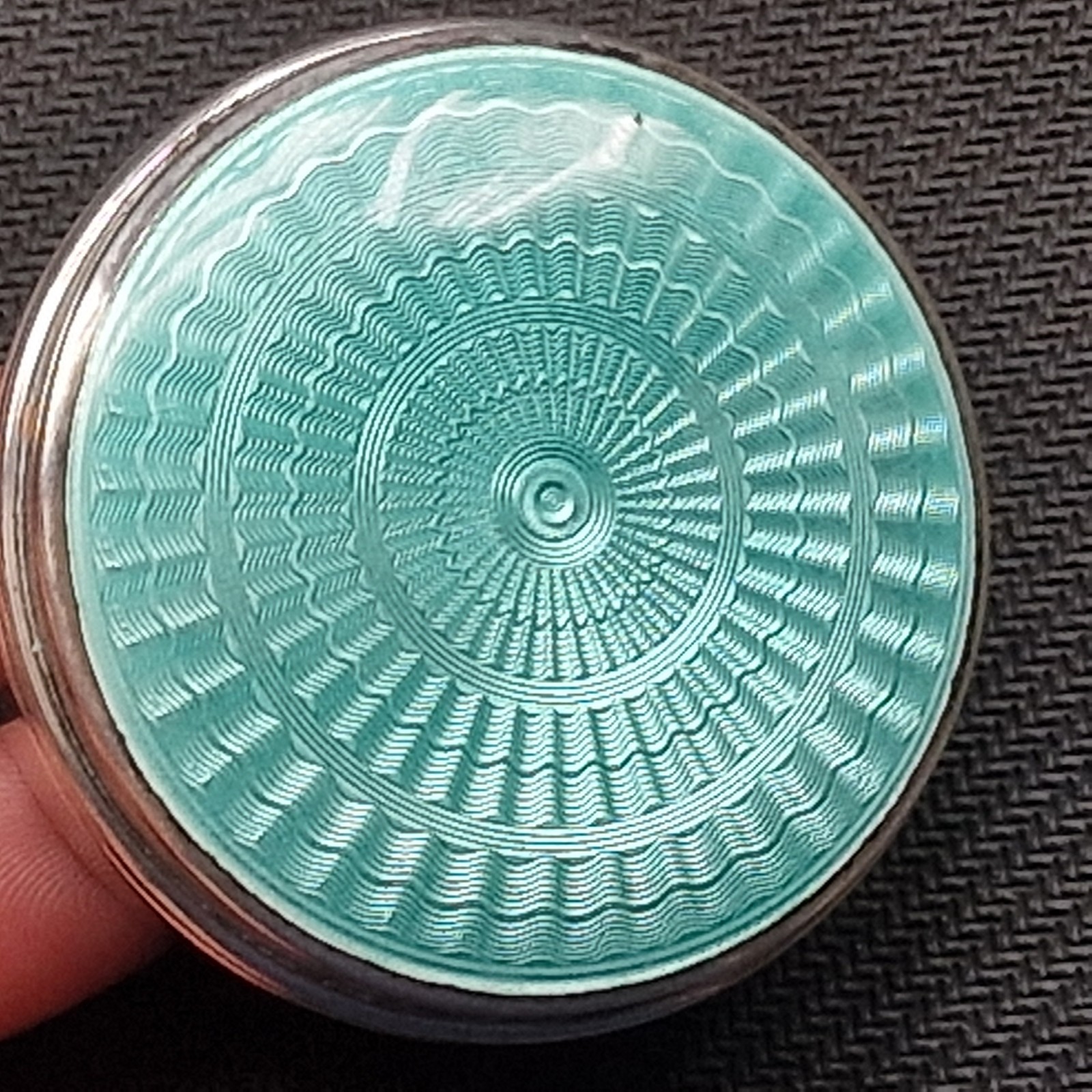 Antique Sterling Silver & Guilloché Enamel Circular Box by Lawrence Emanuel 1919