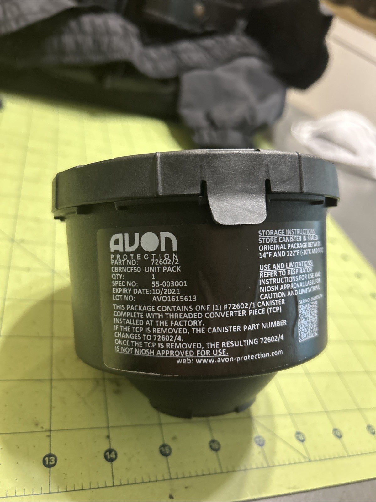AVON PROTECTION Gas Mask Filter (1) Canister 72602/2 - New - EXP Date: 10/21