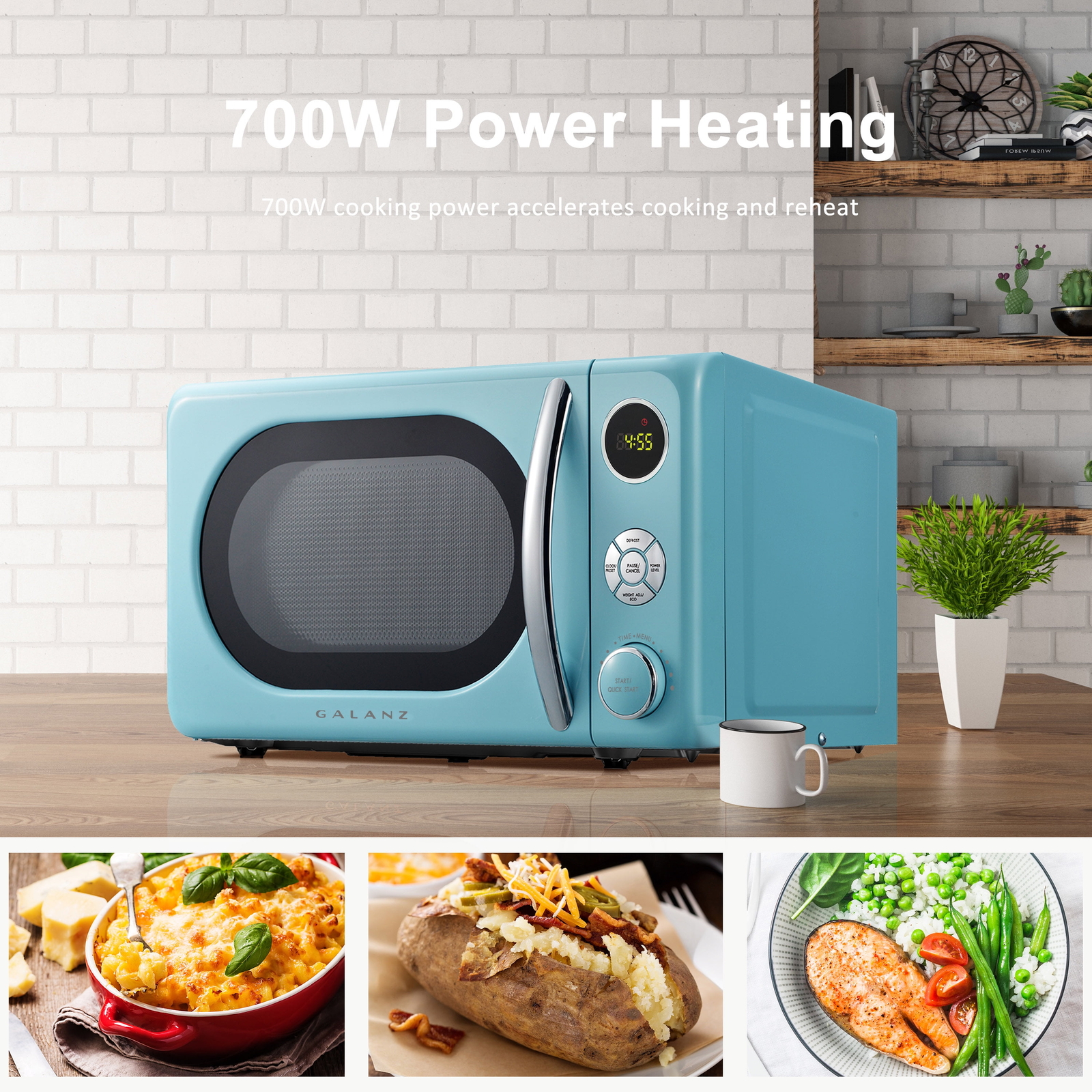 Mini Small Microwave Oven Countertop 0.7 Cu.Ft. 700 Watt Blue Retro Design