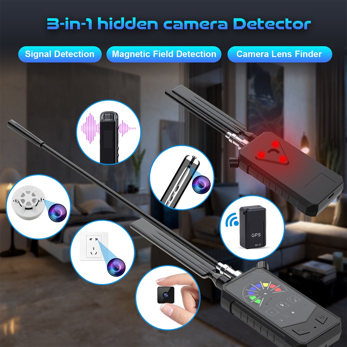 Wireless RF Detector Anti-Spy Camera GSM GPS Bug Tracker Finder Scanner Device