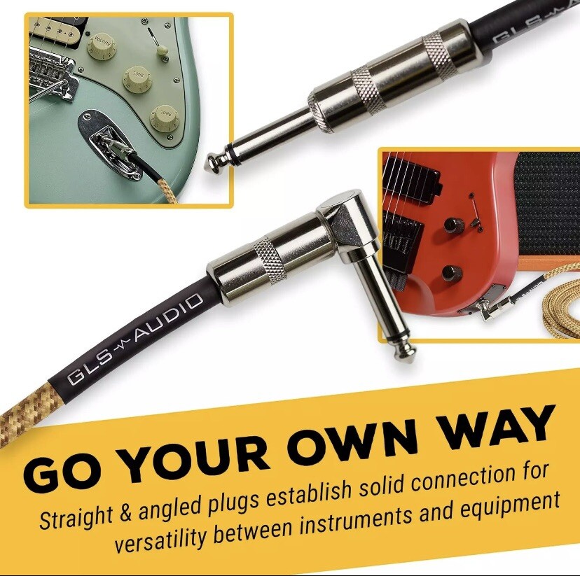 GLS Audio Instrument Cable - Amp Cord for Bass & Electric Guitar - Straight to R