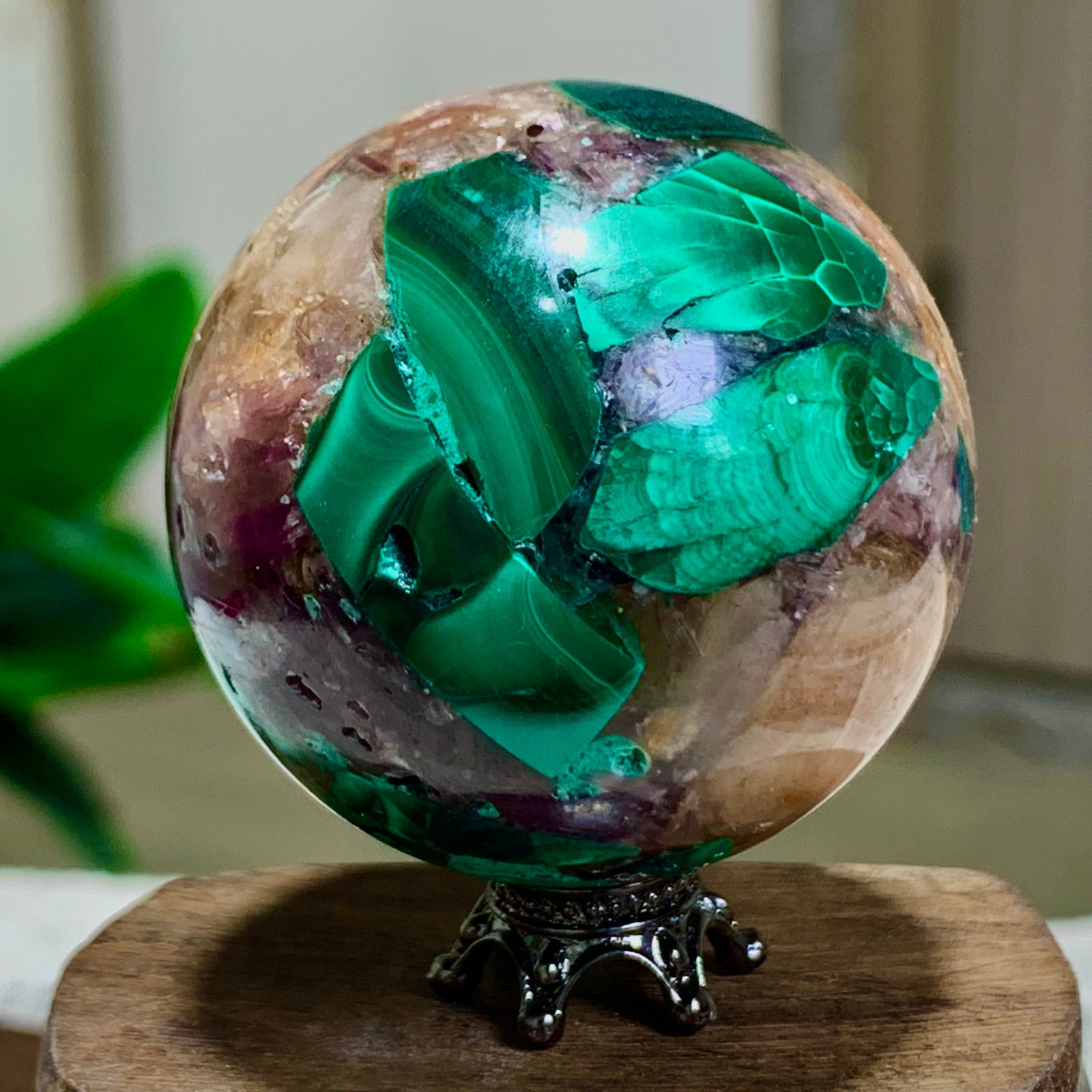 105G Newly discovered rare malachite purple mica symbiotic sphere restoration