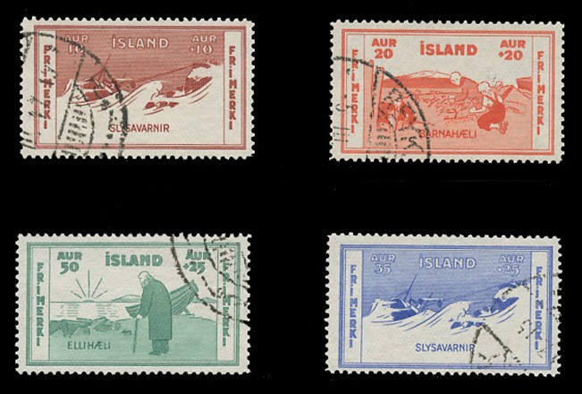 ICELAND Sc# B 1-4, 1933 VARIOUS CHARITIES, USED F-VF SET