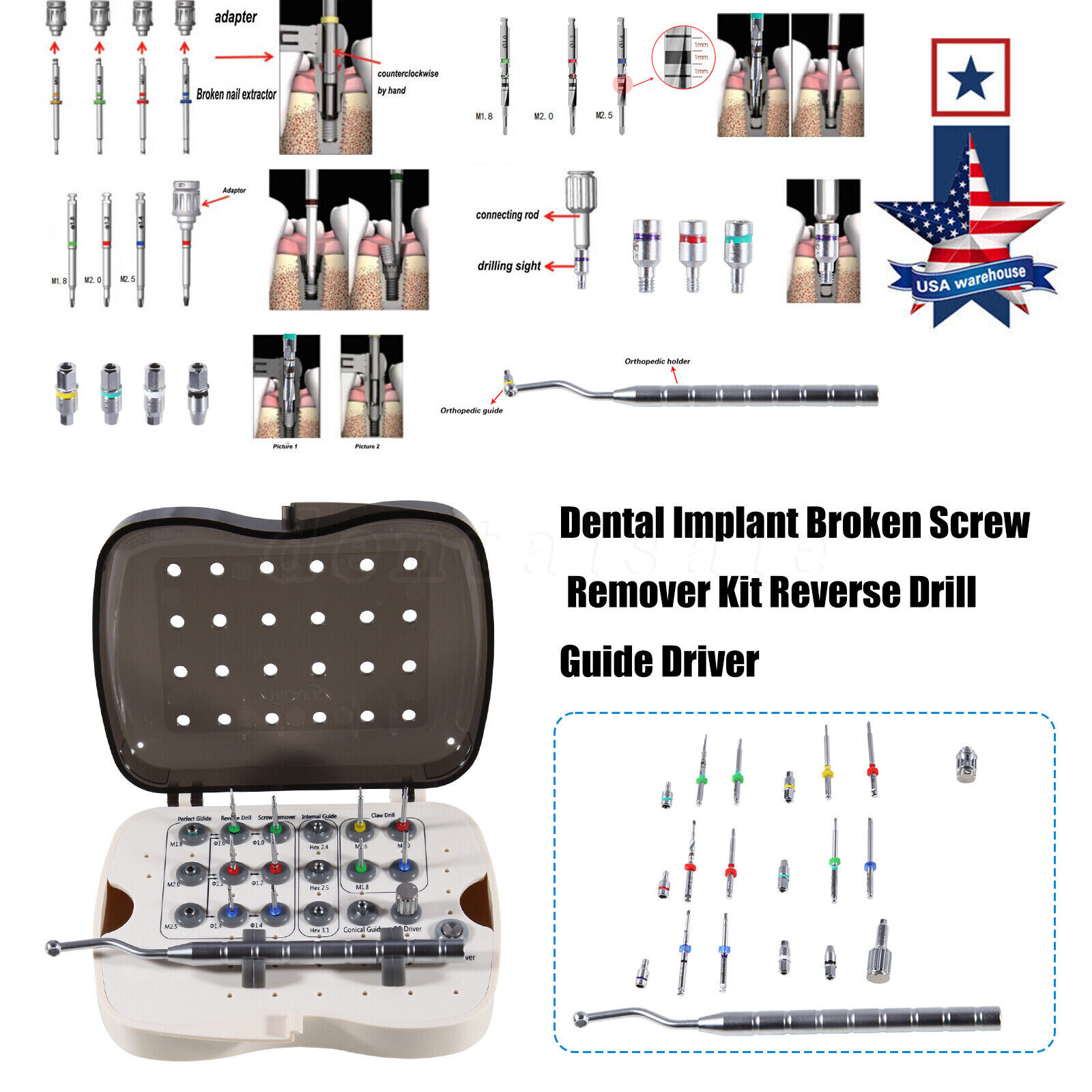 Dental Implant Fixture & Broken Screw Removal Kit Remove Surgical Tool Remover