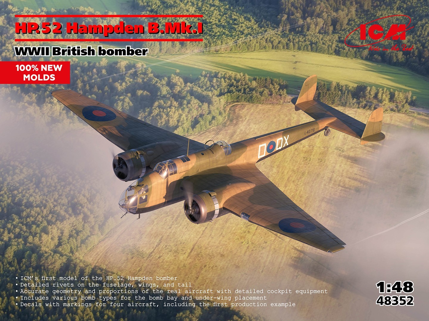 ICM 48352 WWII British bomber HP.52 Hampden B.Mk.I 1/48