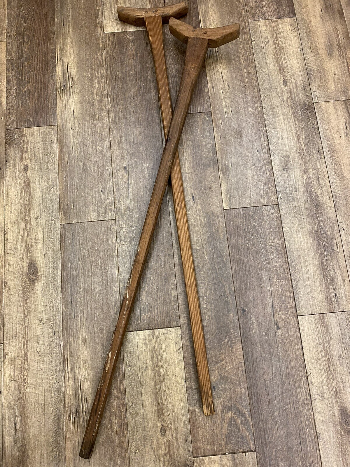2Pair Antique 1800’s Wooden Handcrafted Medical Crutches Civil War Era Tiny Tim