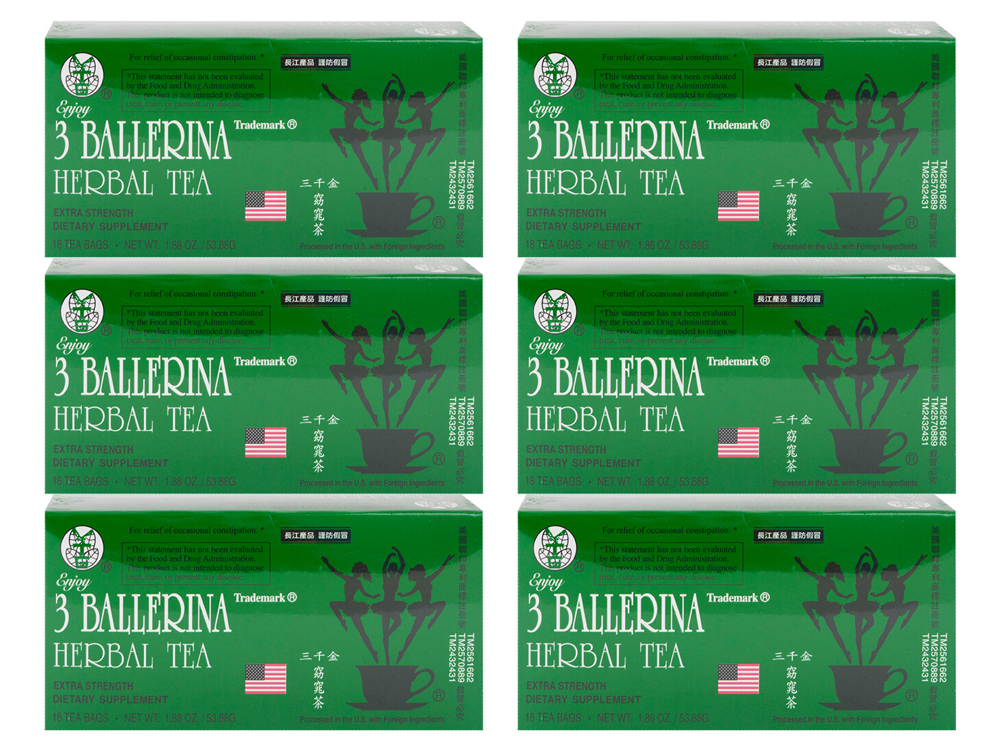 3 Ballerina Dieters Tea, Extra Strength, Orig. Flavor, 18 bags  (6 BOXES) 12/26