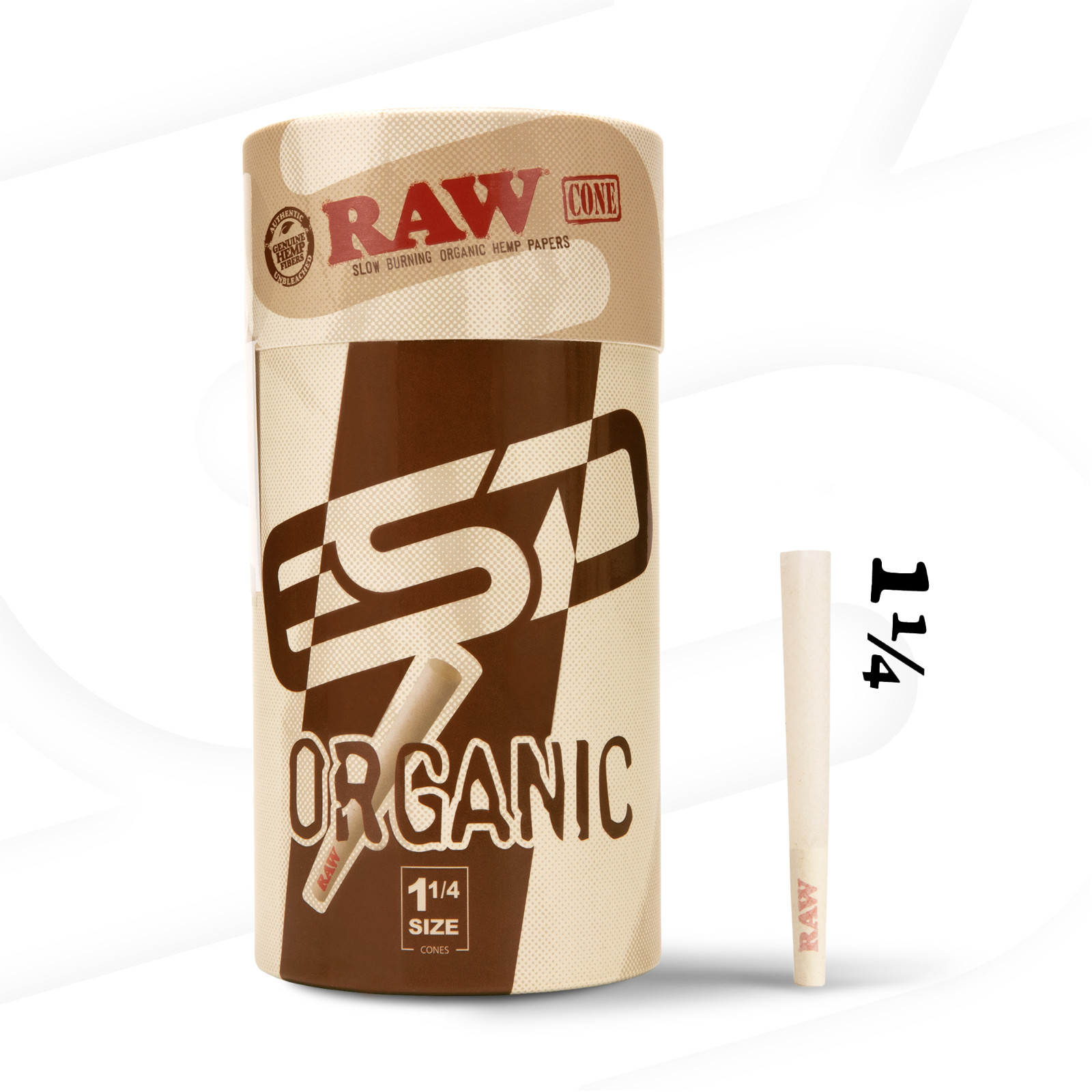 RAW Organic 1 1/4 Size Pre-Rolled Cones | 150 Pack | Slow Burning Papers