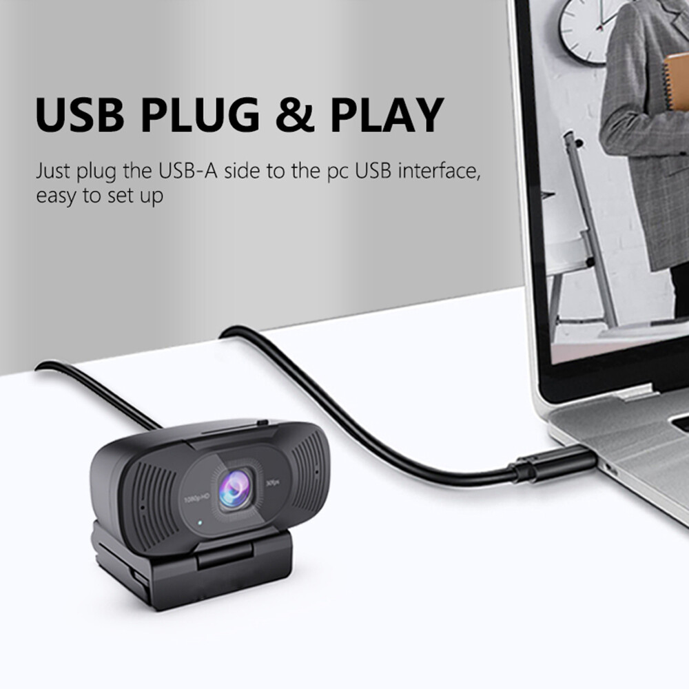 TOALLIN 1080P HD PC Webcam with Privacy cover Built-in dual Noise-canceling mic