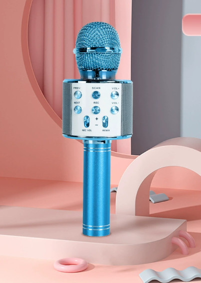Wireless Bluetooth Karaoke Microphone for Kids, 5-in-1 Portable Handheld Blue