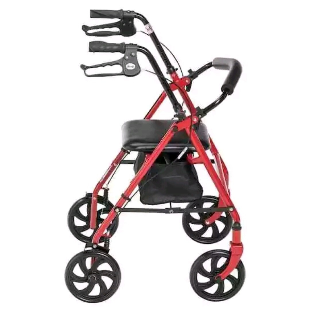 Drive Medical Four Wheel Rollator Rolling Walker Fold Up Removable Back Red