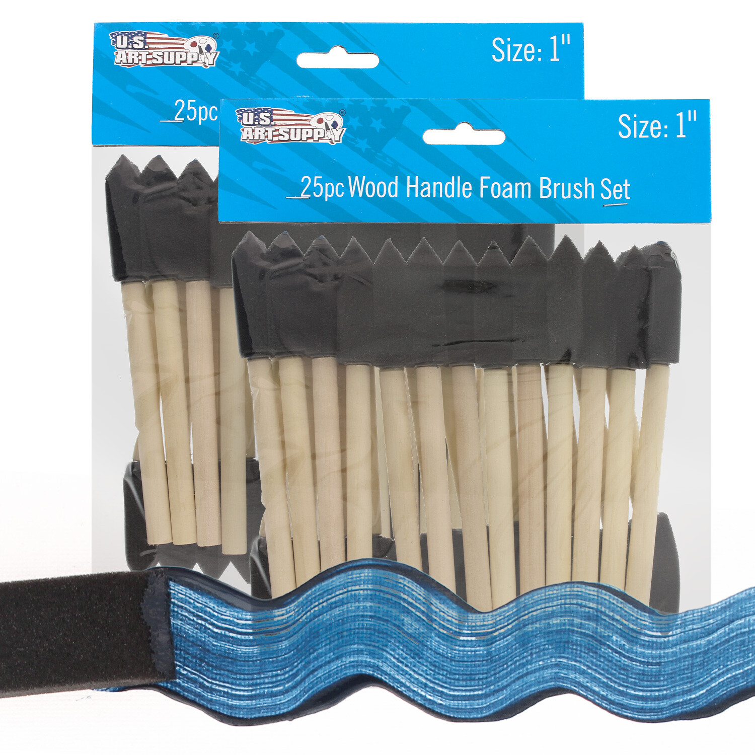 50 Pack - 1" Foam Sponge Paint Brush Set Wood Handle Craft Touch Up Stain