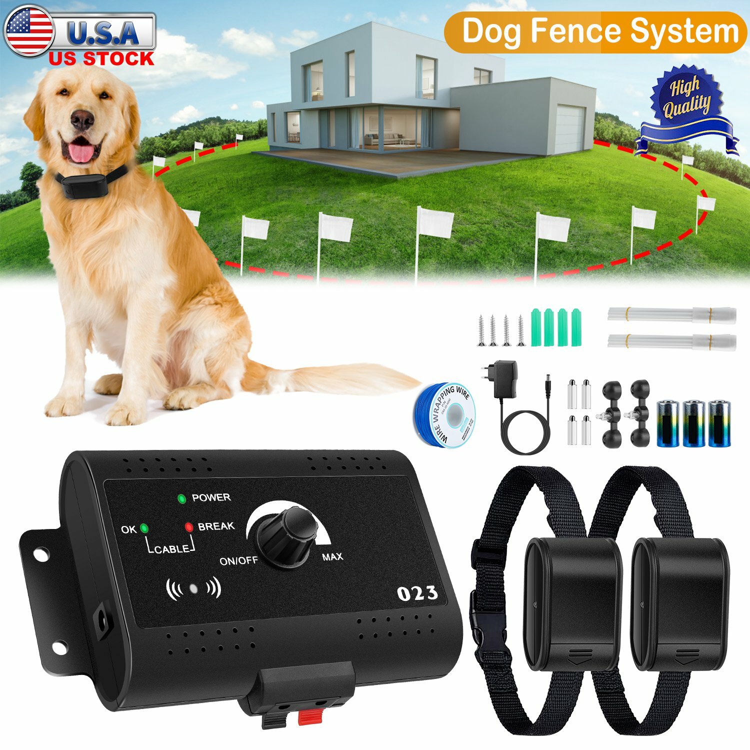Wireless Electric Dog Fence Pet Containment System Shock Collars For 2 Dogs Safe