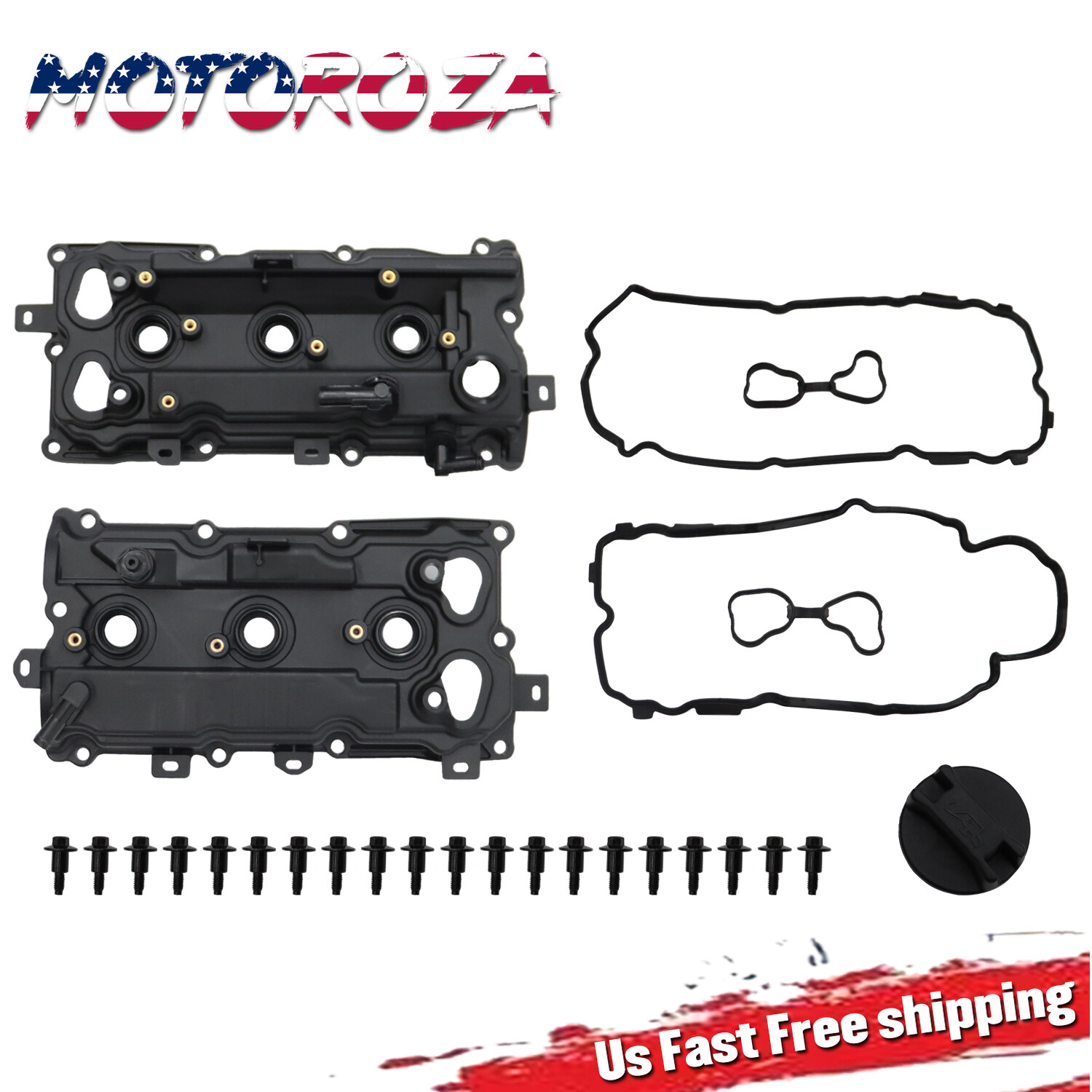 2PCS Valve Cover w/ Gasket & Cap for 09-20 Nissan Maxima Murano Infiniti QX60