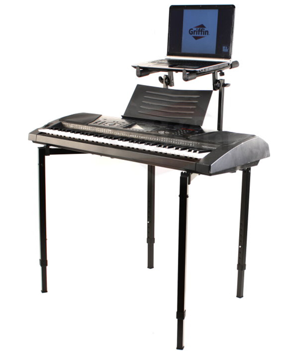 Double Piano Keyboard Stand - 2Tier Studio Stage Mixer Laptop Mount DJ Turntable