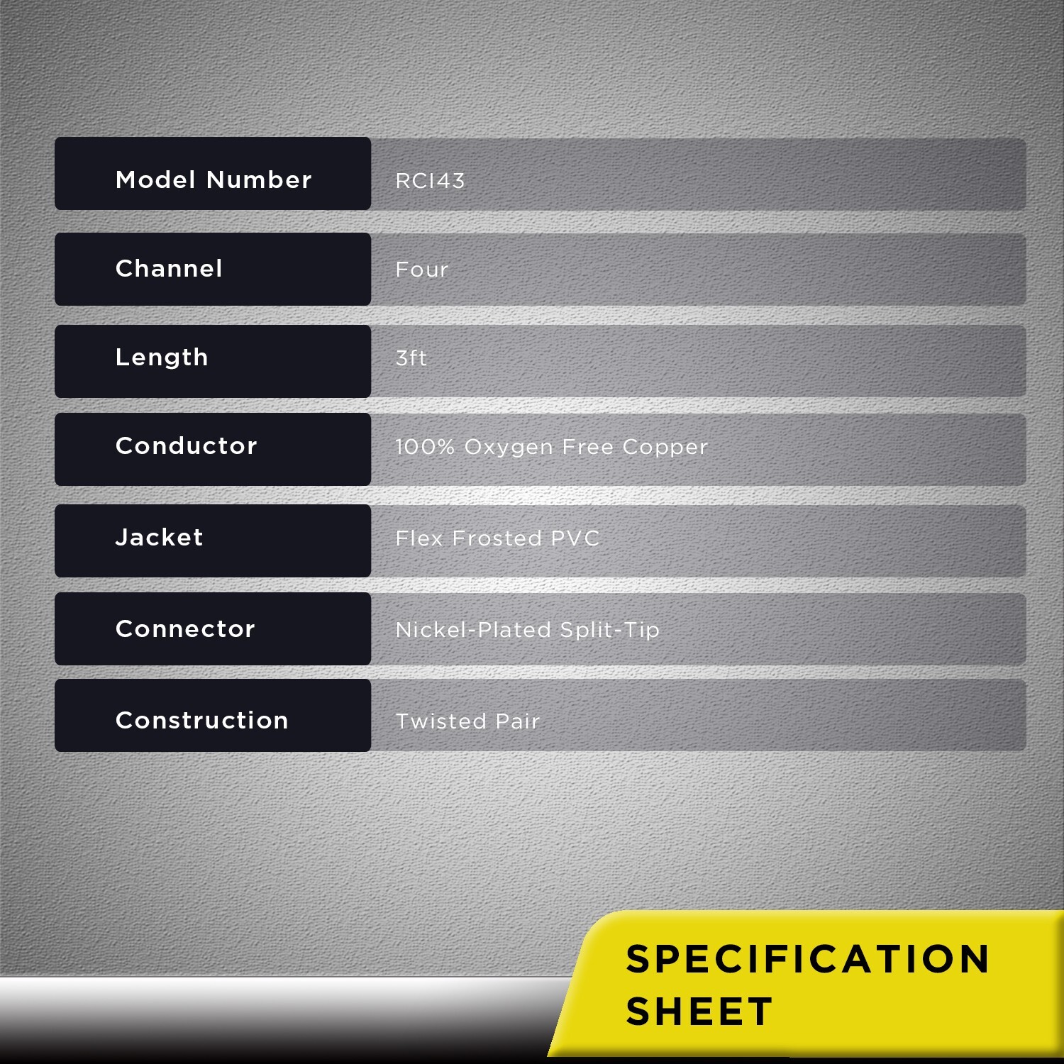 RECOIL RCI43 99.99% Oxygen Free Copper 3ft 4-Channel RCA Audio Cable