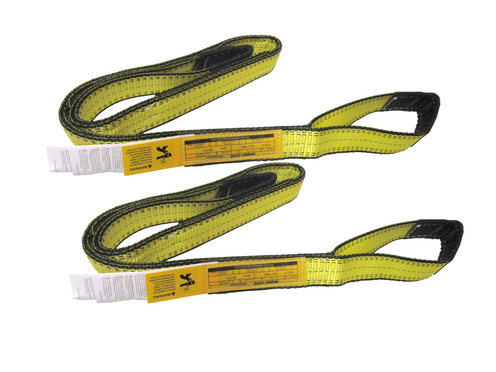 2" x 2 ft Web Lifting Sling Tow Strap 2-ply Eye & Eye Tagged Rated (2 Pack)