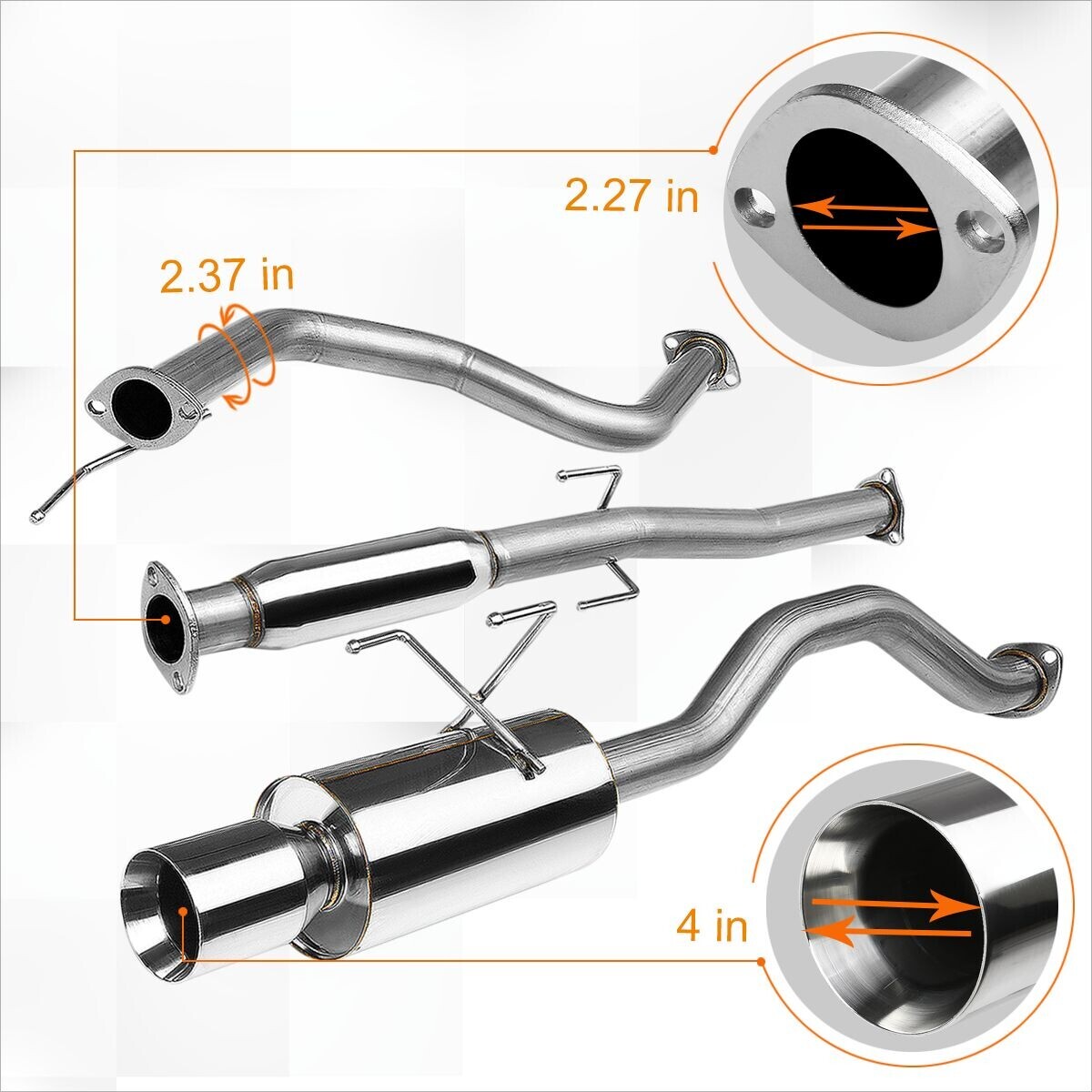 For 92-00 Honda Civic Coupe/Sedan 4" Rolled Tip Muffler Catback Exhaust System
