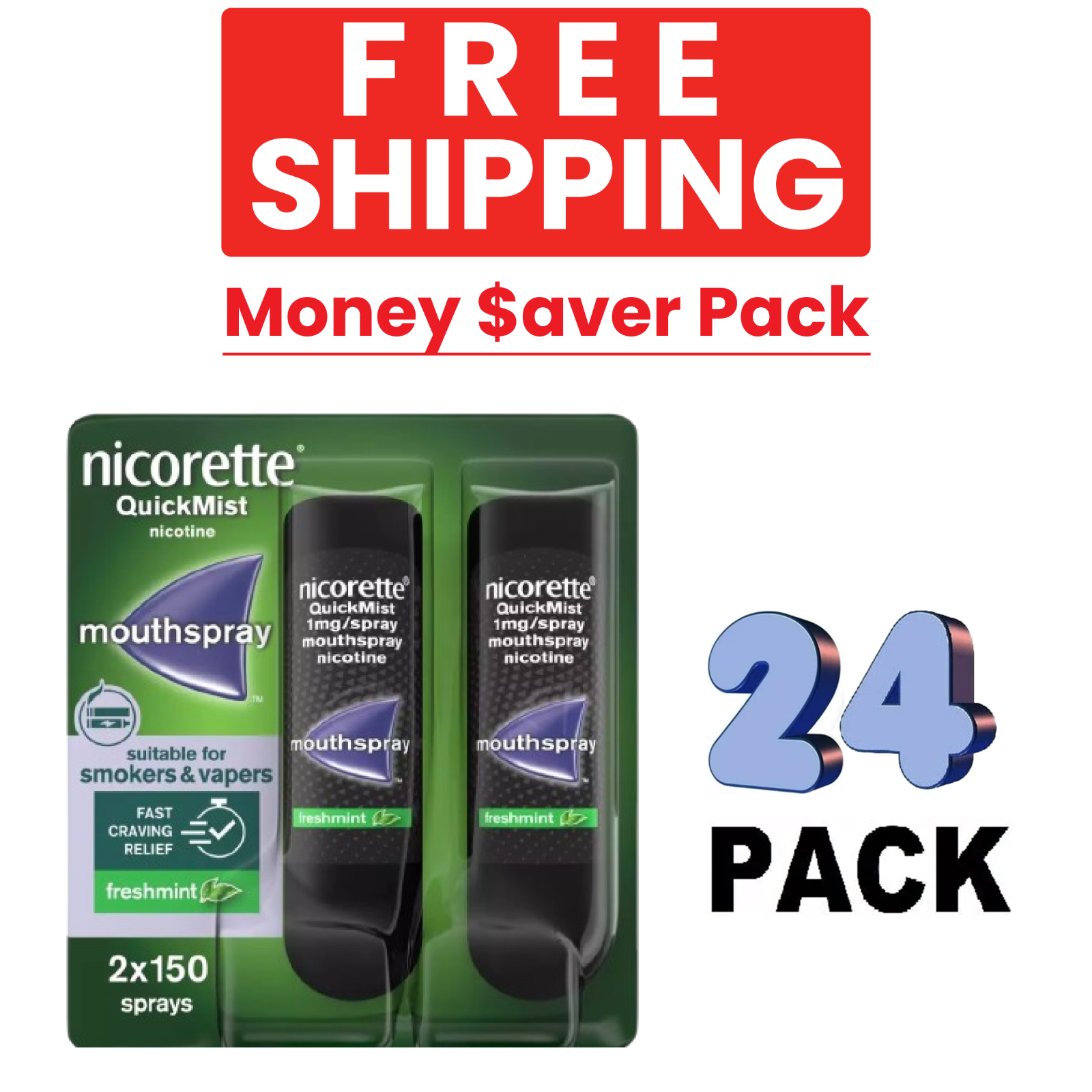 24X Nicorette Quickmist Duo, 2 x 150 sprays FREE SHIPPING