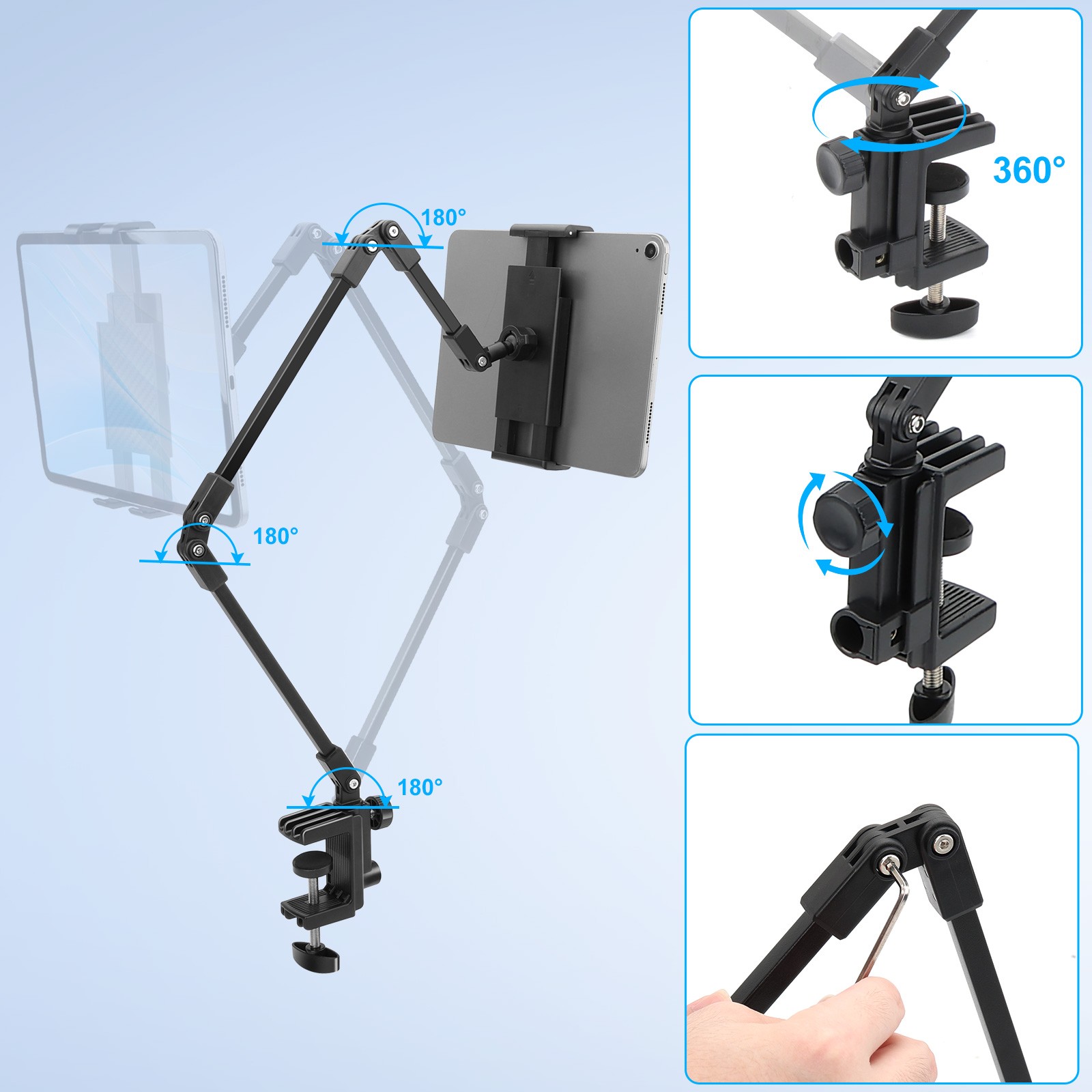 Universal Tablet Mount Desk Holder for 4-12.9" iPad Kindle Fire Surface Monitor