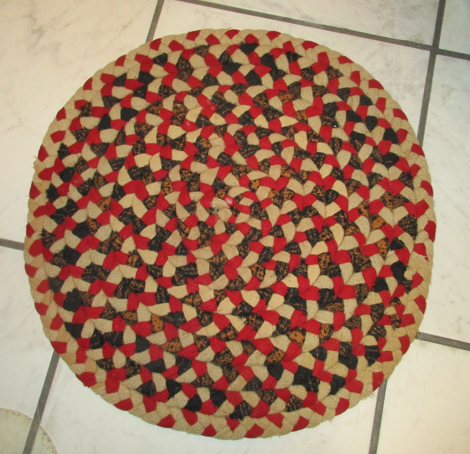 Vintage Handmade Braided Chair Pad Rug Table Topper  - 16.5"