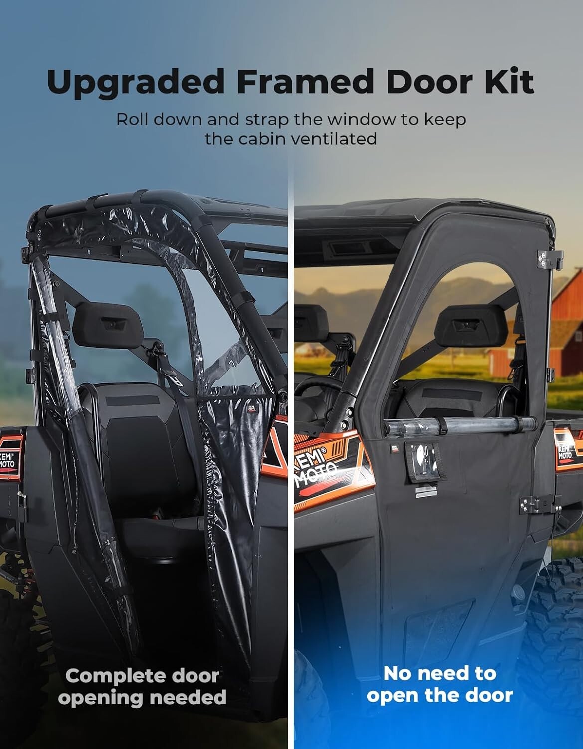 UTV Framed Soft Cab Enclosure Doors for Polaris Ranger 1000/ XP 1000 2020-2024
