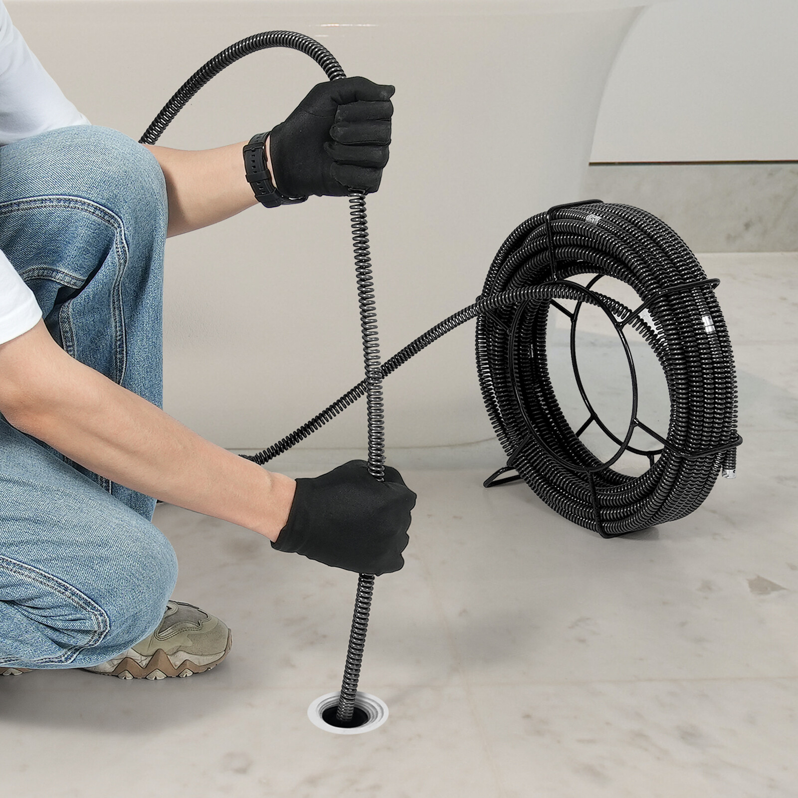 VEVOR Sectional Drain Cleaning Cable 100FTx5/8In & 7 Cutters for 0.8"-3.9" Pipes