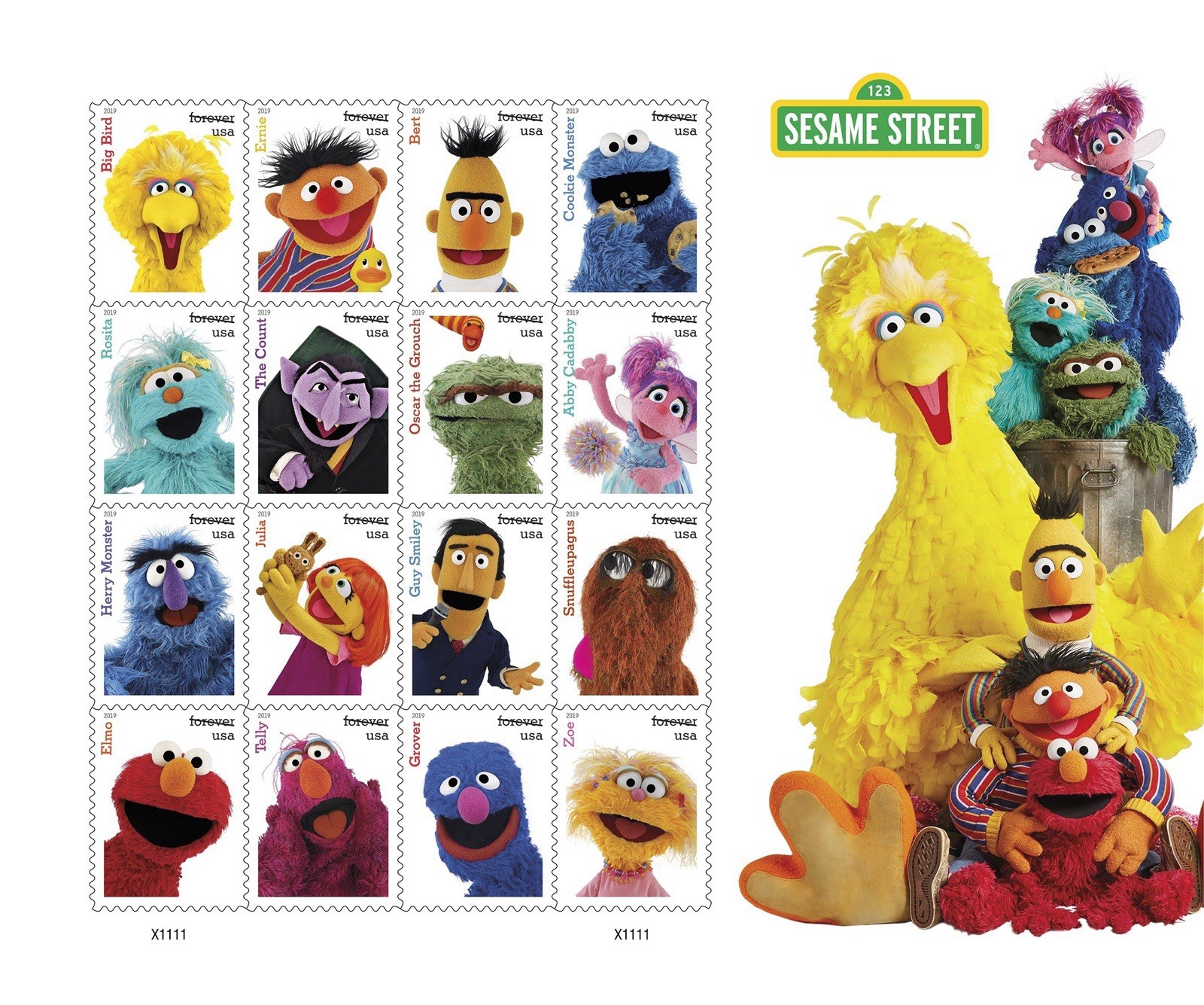 USPS Postage Stamps Sheet of 16 - Sesame Street - First Class Letter
