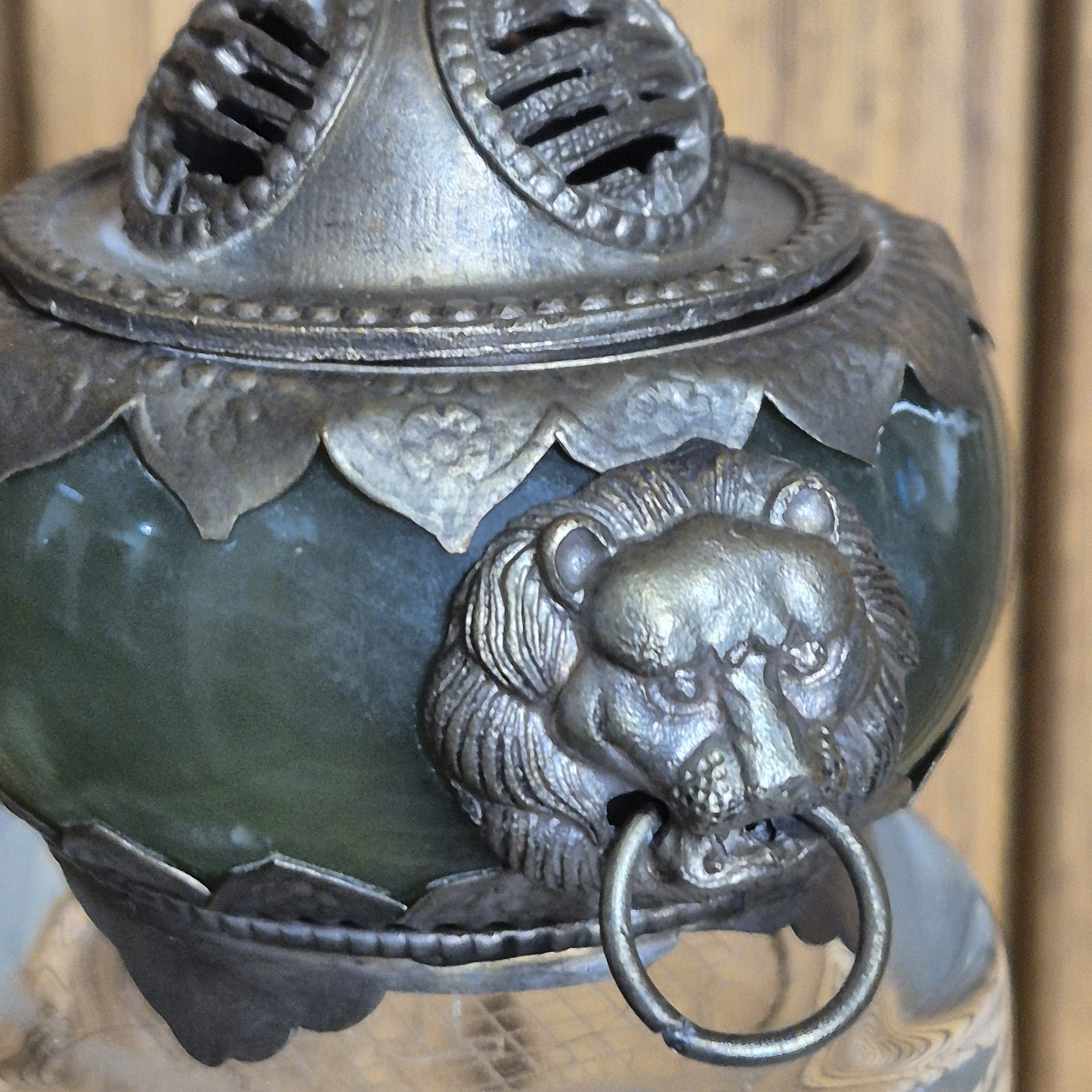 Antique Chinese Nephrite Jade Censer Incense Burner / SILVER HALLMARKS